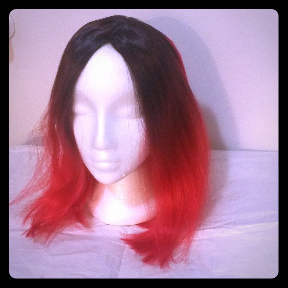 Short Straight Wig Ombre Red/black Full Bob Wig